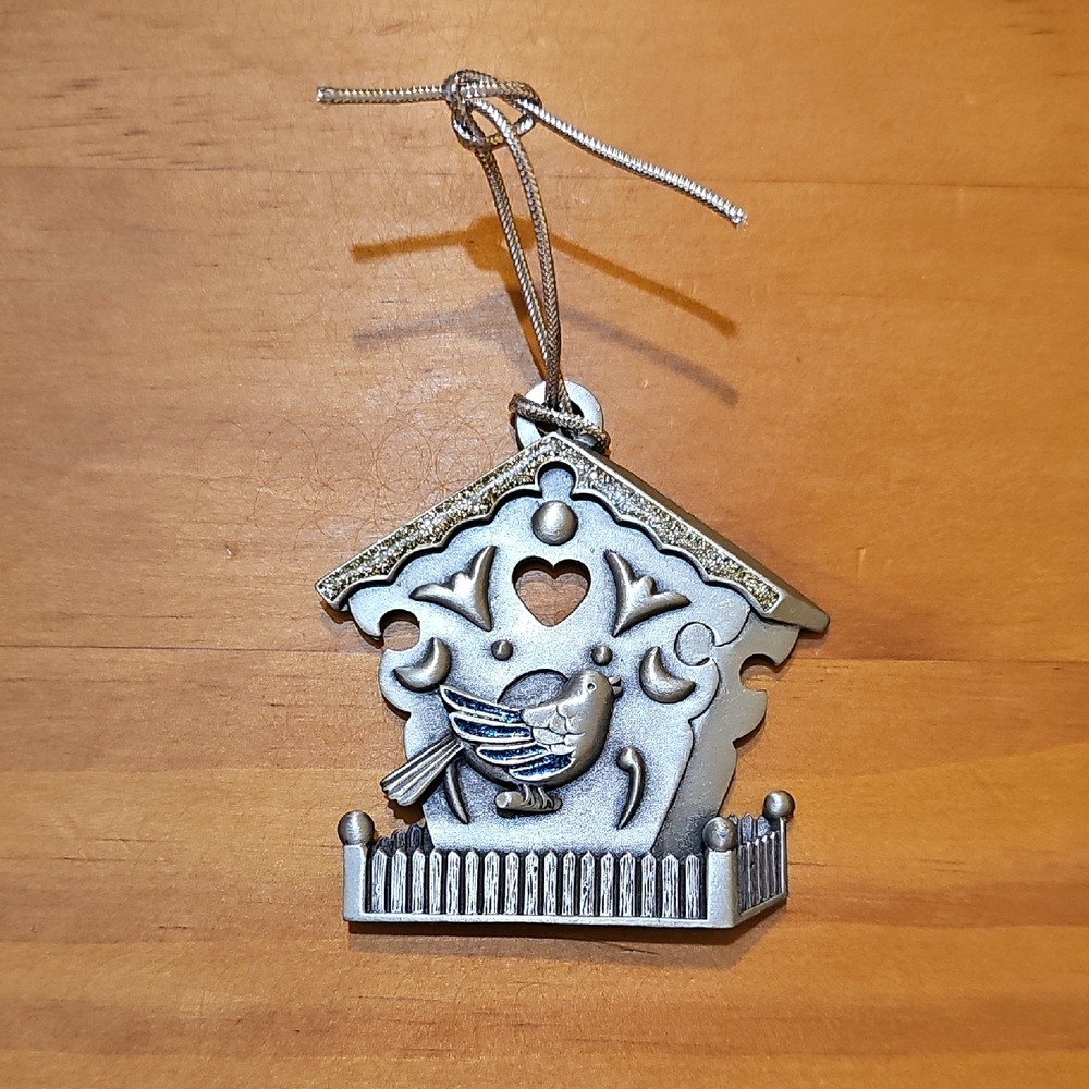 PEWTER Birdhouse Holiday  Christmas Tree Ornament